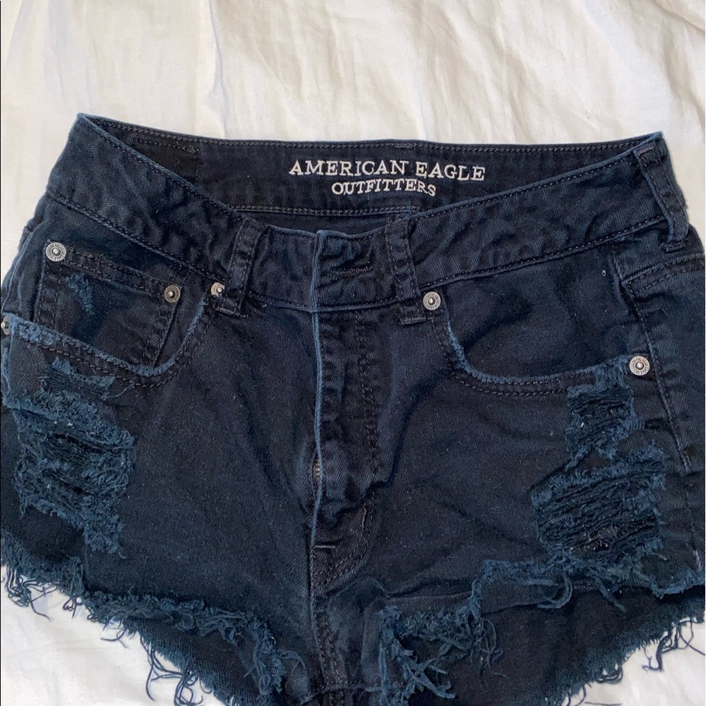 America Eagle black ripped jean shorts